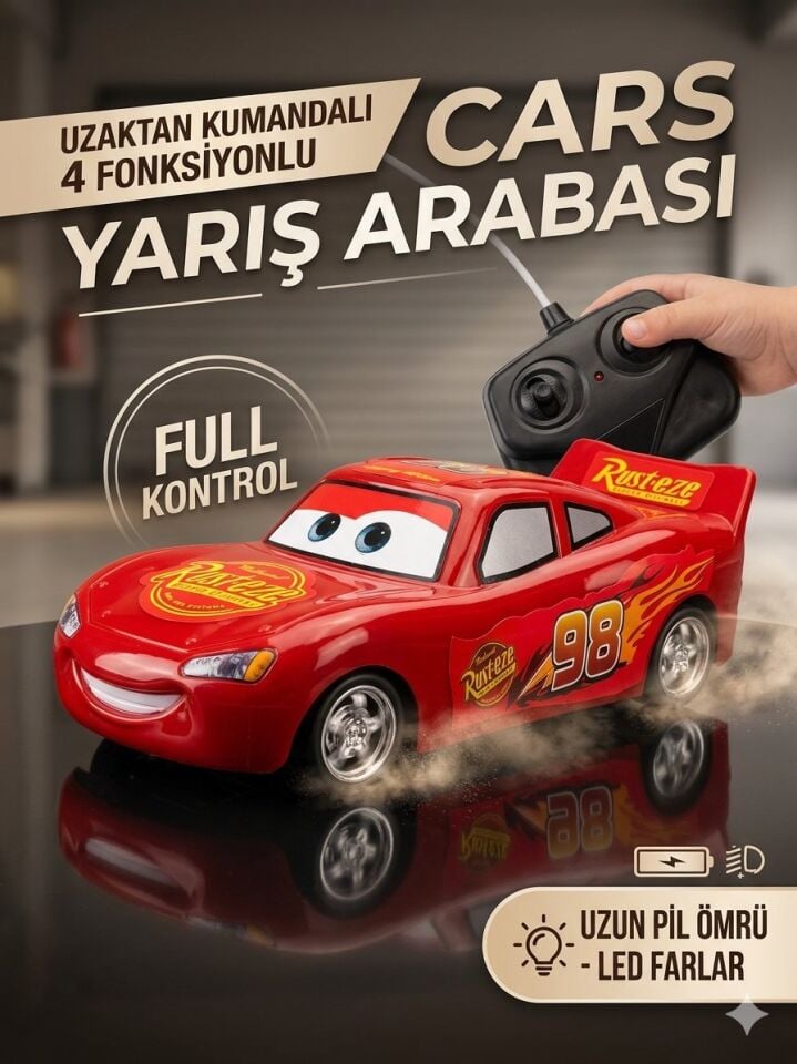 Yarış Arabası Cars Uzaktan Kumandalı 4 Fonksiyonlu 20 Cm Yarış Arabası Kırmızı