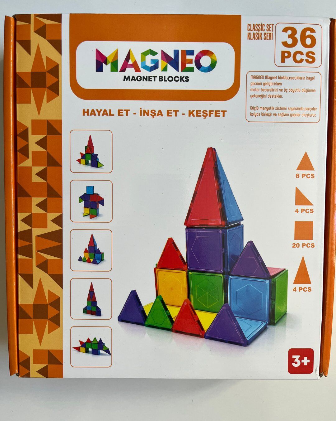 Manyetik Yapı Blokları | Magneo Çocuklar İçin 3 Boyutlu Renkli Mıknatıslı | 36 Parça Manyetik Blok Oyun Seti