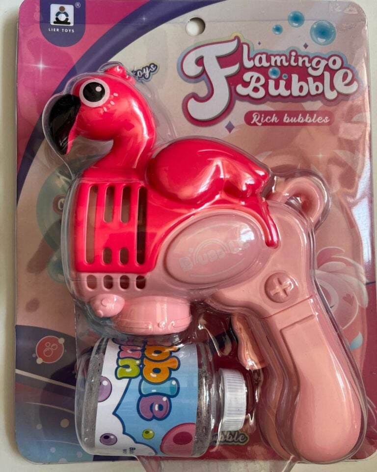 Flamingolu Köpük Tabancası Bubble Pilli Su Köpük Tabancası 20 Cm Pembe