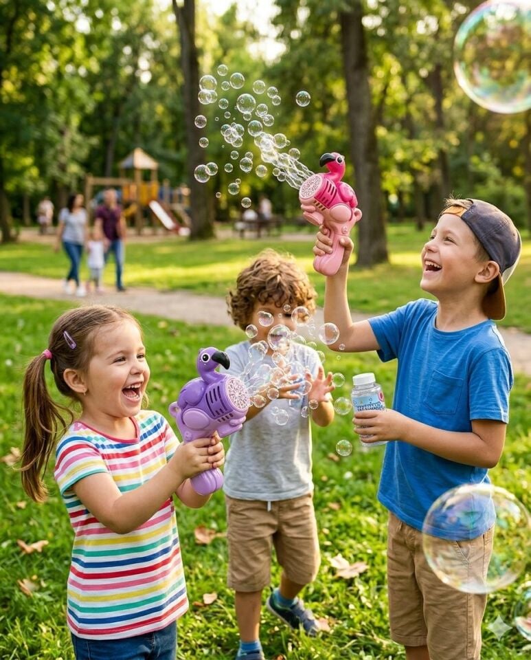 Flamingolu Köpük Tabancası Bubble Pilli Su Köpük Tabancası 20 Cm Flamingolu Köpük Tabancası Bubble Pilli Su Köpük Tabancası 20 Cm