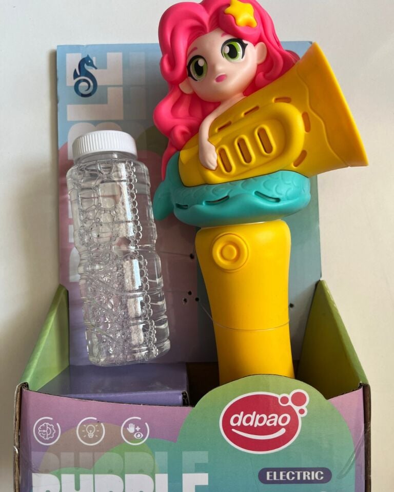 Köpük Tabancası Bubble Pilli ve Işıklı Saçlı Kız Köpük Tabancası 23 Cm Kırmızı