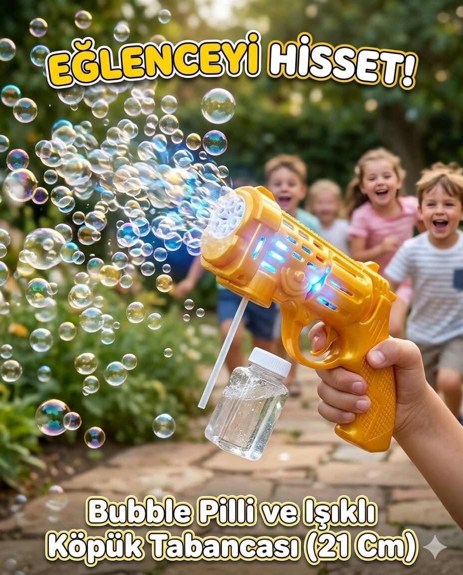 Köpük Tabancası Bubble Pilli ve Işıklı Tabanca 21 Cm