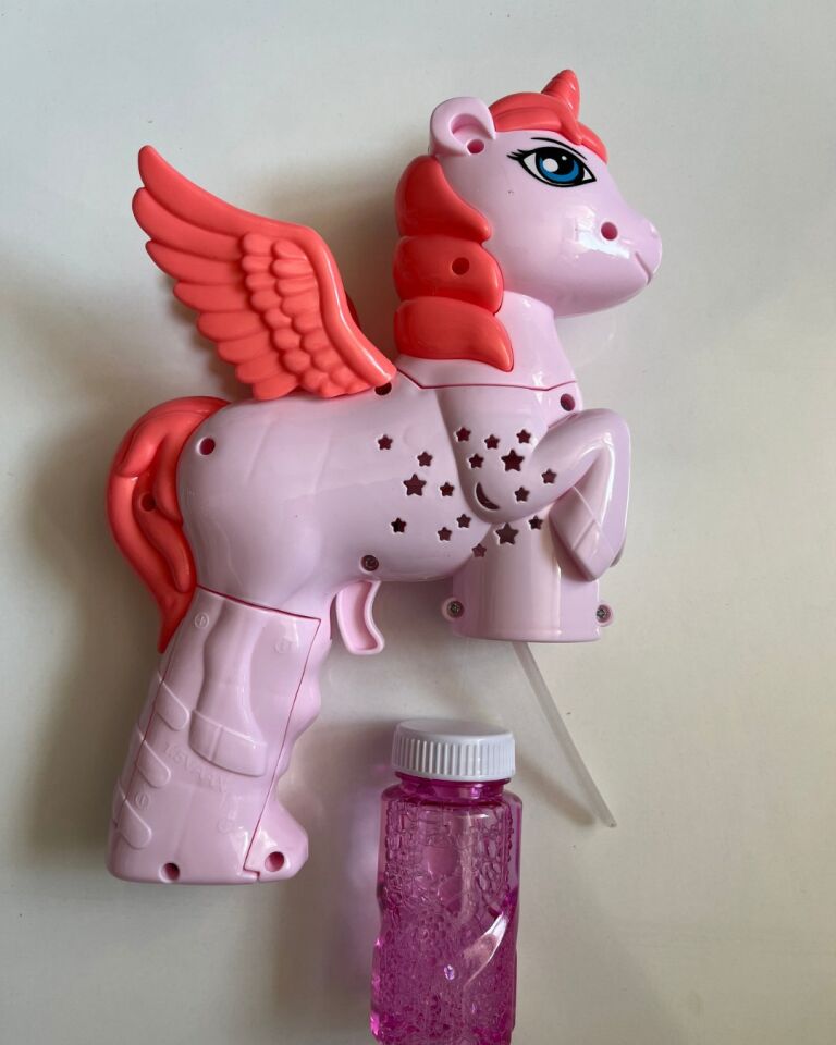Unicorn Köpük Tabancası Bubble Pilli ve Işıklı 18 Cm Pembe