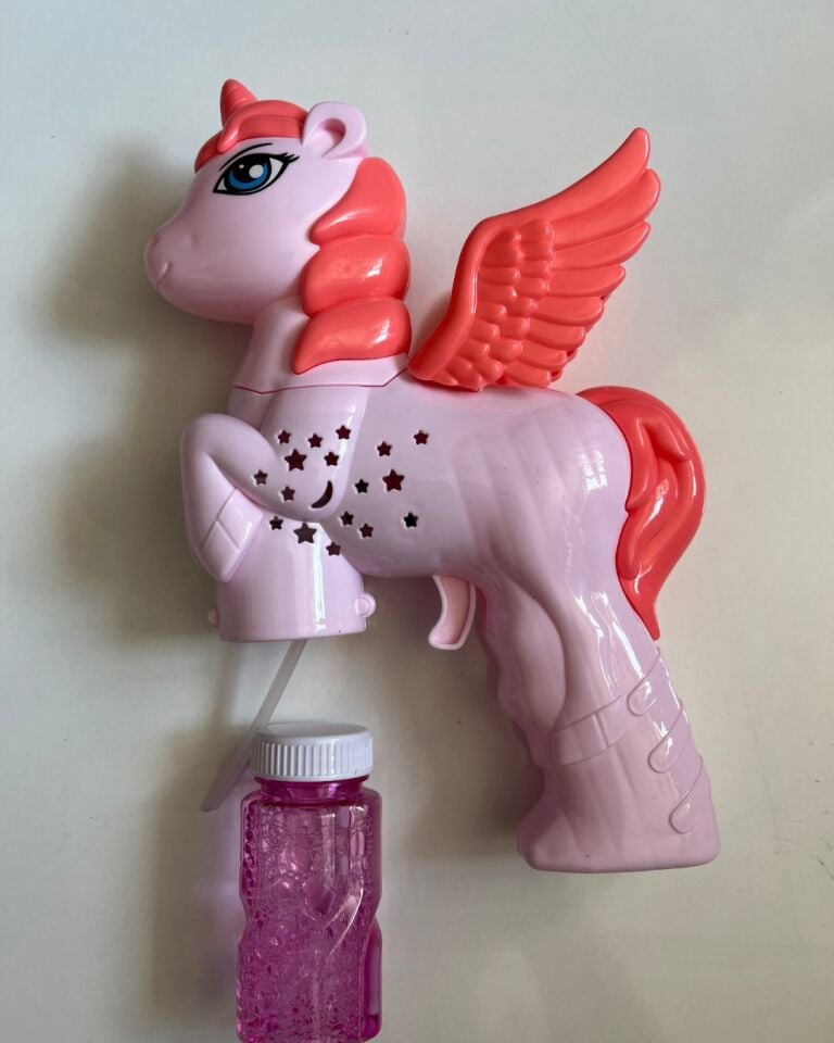 Unicorn Köpük Tabancası Bubble Pilli ve Işıklı 18 Cm Pembe