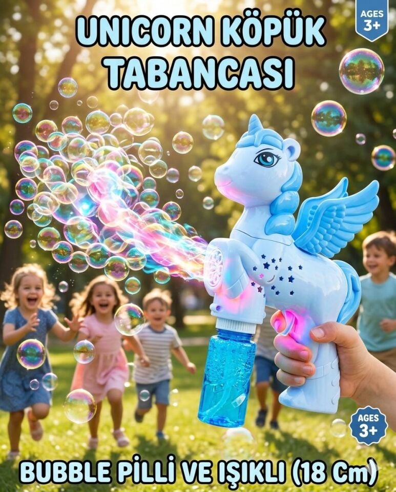 Unicorn Köpük Tabancası Bubble Pilli ve Işıklı 18 Cm Unicorn Köpük Tabancası Bubble Pilli ve Işıklı 18 Cm