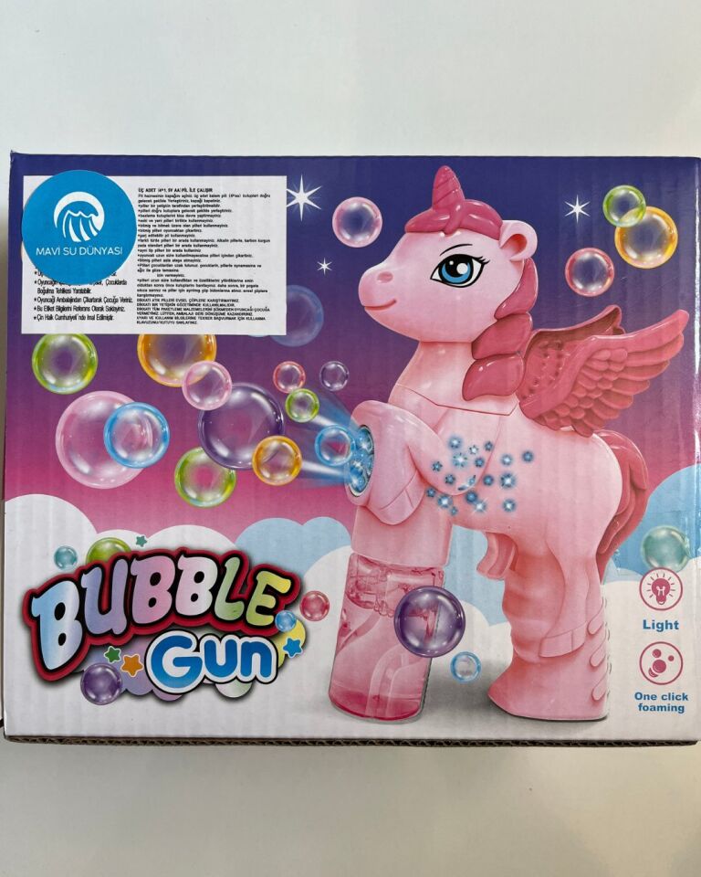 Unicorn Köpük Tabancası Bubble Pilli ve Işıklı 18 Cm Pembe