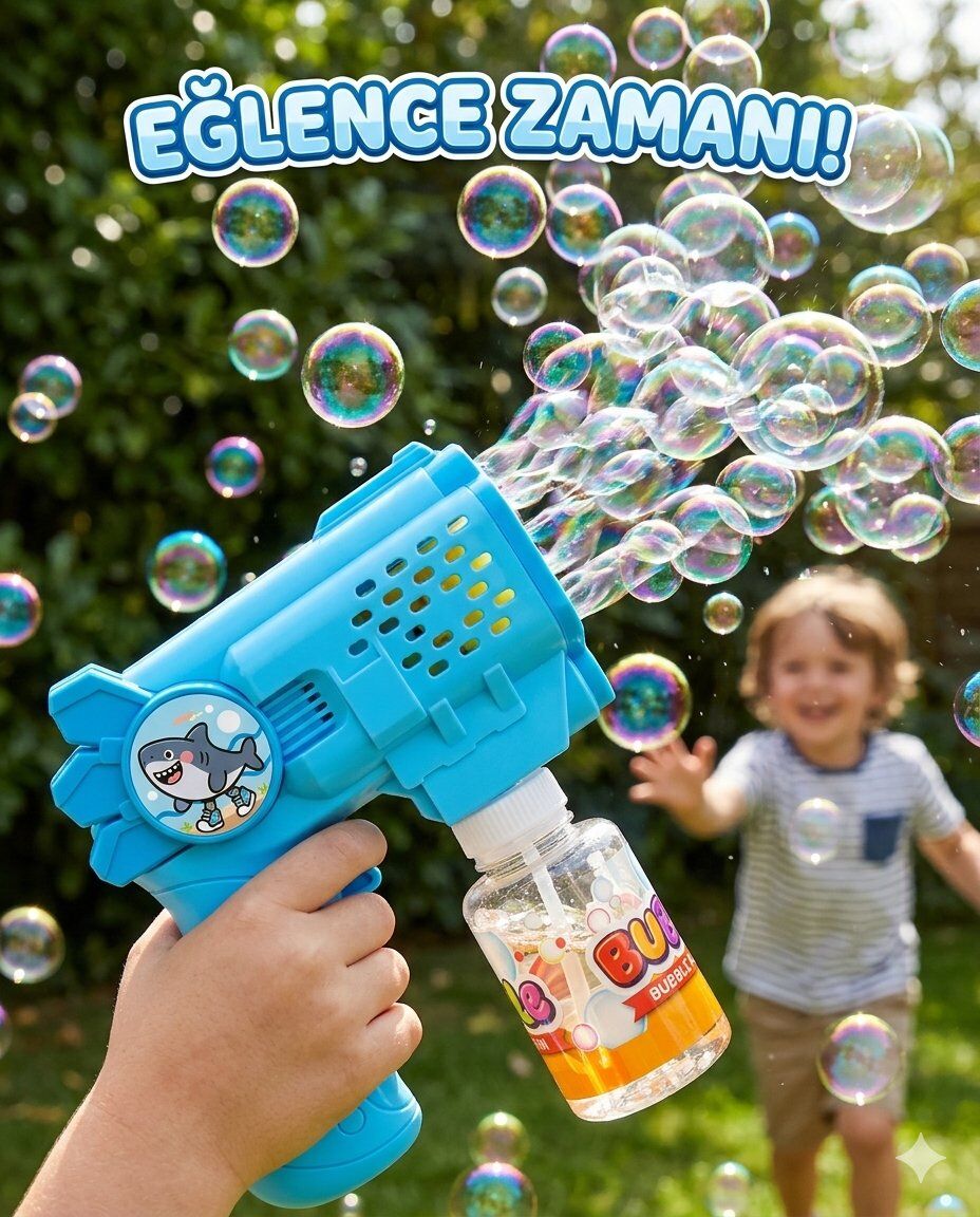 Köpük Tabancası Bubble Pilli 14 Cm Mavi
