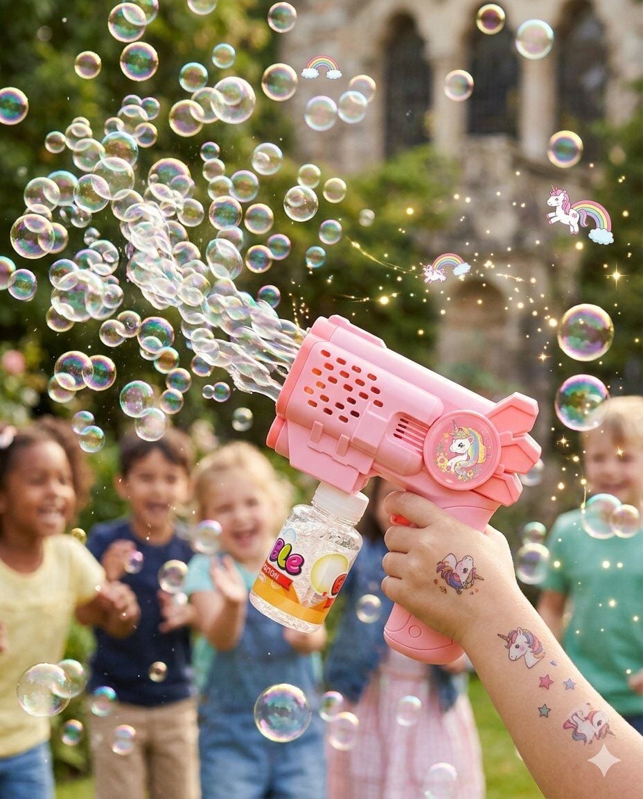 Köpük Tabancası Bubble Pilli 14 Cm Pembe