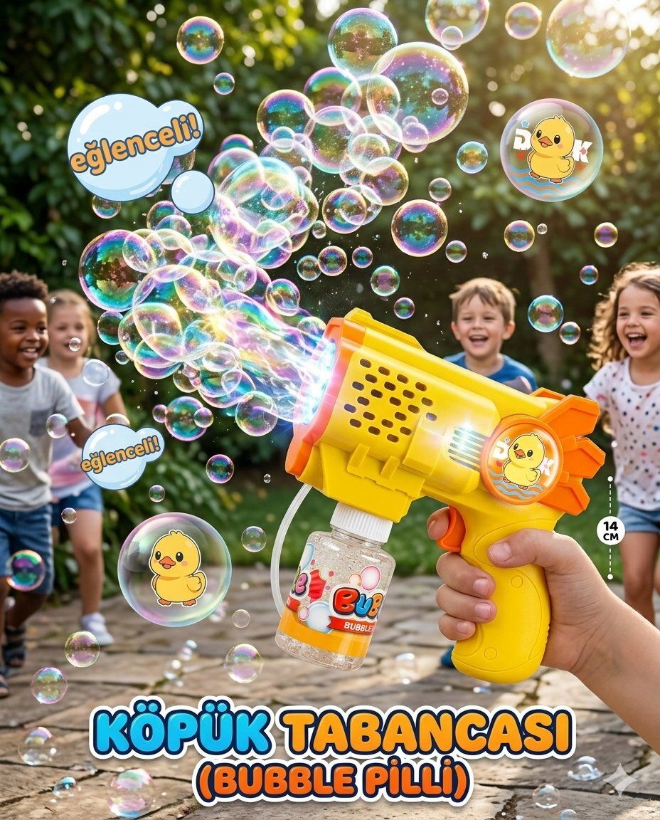 Köpük Tabancası Bubble Pilli 14 Cm Sarı