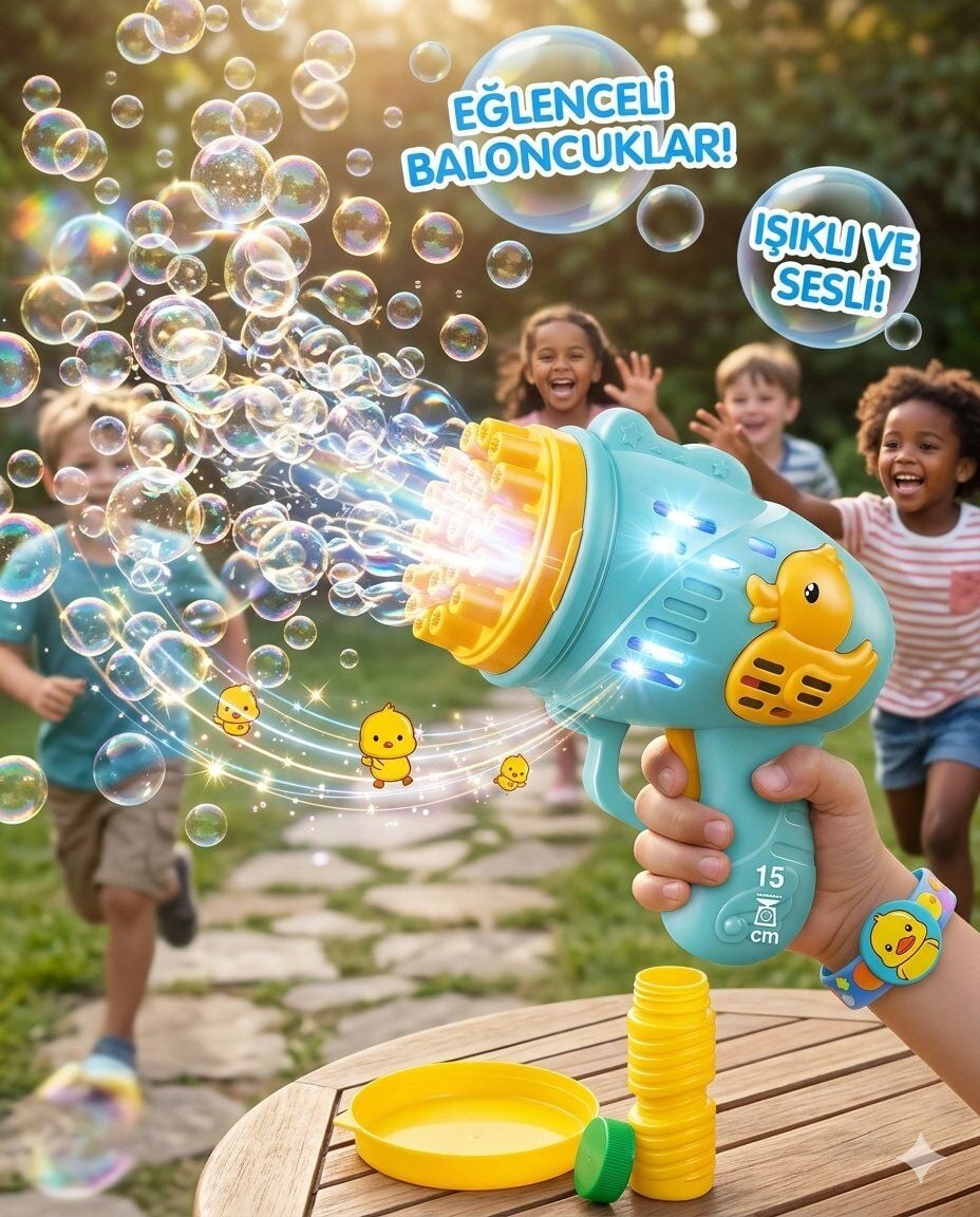 Köpük Tabancası Bubble Pilli Ördekli Köpük Tabancası 15 Cm