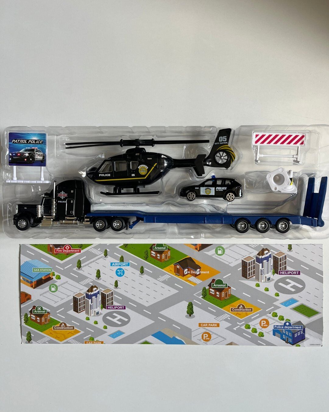 Oyuncak Helikopter Tır ve Araba Seti Siyah | 33 Cm Tır | 20 Cm Helikopter | 8 Cm Araba ve Aksesuarlar
