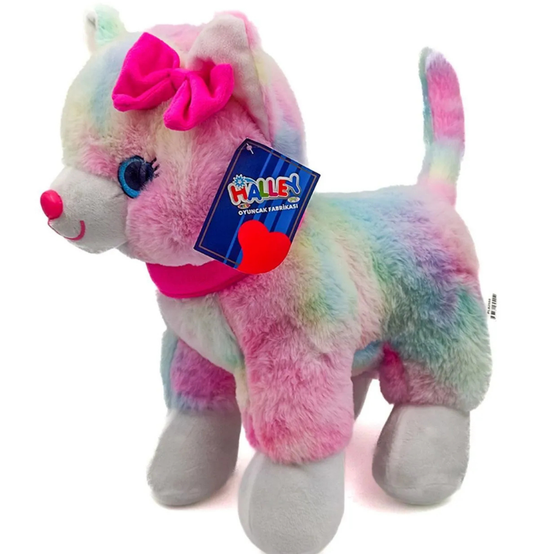 Ses Çıkaran Pembe Tokalı Peluş Kedi 30 Cm - Mavi Su Dünyası