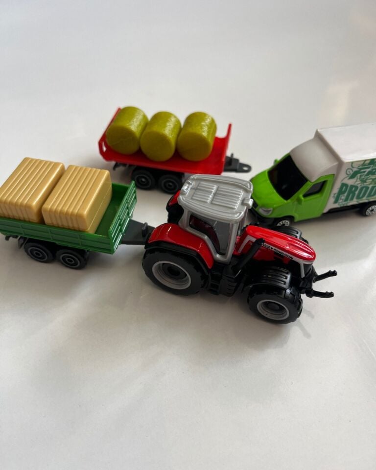 Mini Work Özel Üretim Kırmızı İş Makinaları Metal Traktör Seti 4 Parçalı Set 8 Cm Arabalar