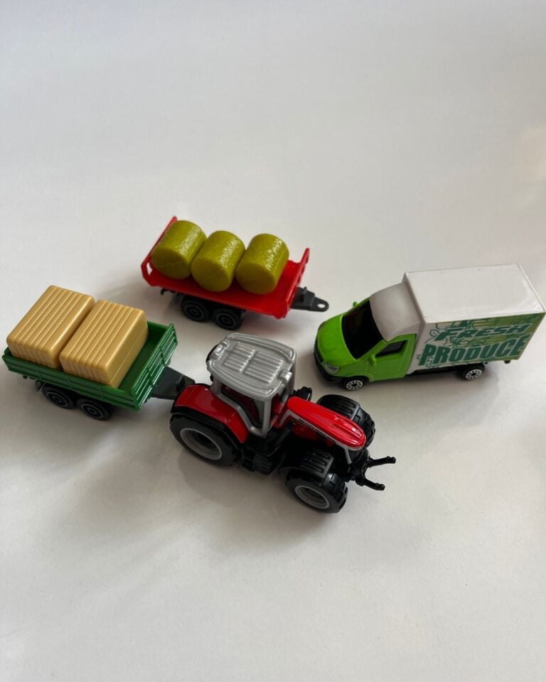 Mini Work Özel Üretim Kırmızı İş Makinaları Metal Traktör Seti 4 Parçalı Set 8 Cm Arabalar