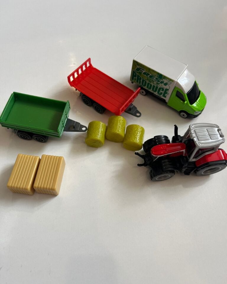 Mini Work Özel Üretim Kırmızı İş Makinaları Metal Traktör Seti 4 Parçalı Set 8 Cm Arabalar