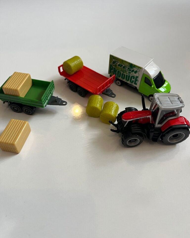 Mini Work Özel Üretim Kırmızı İş Makinaları Metal Traktör Seti 4 Parçalı Set 8 Cm Arabalar