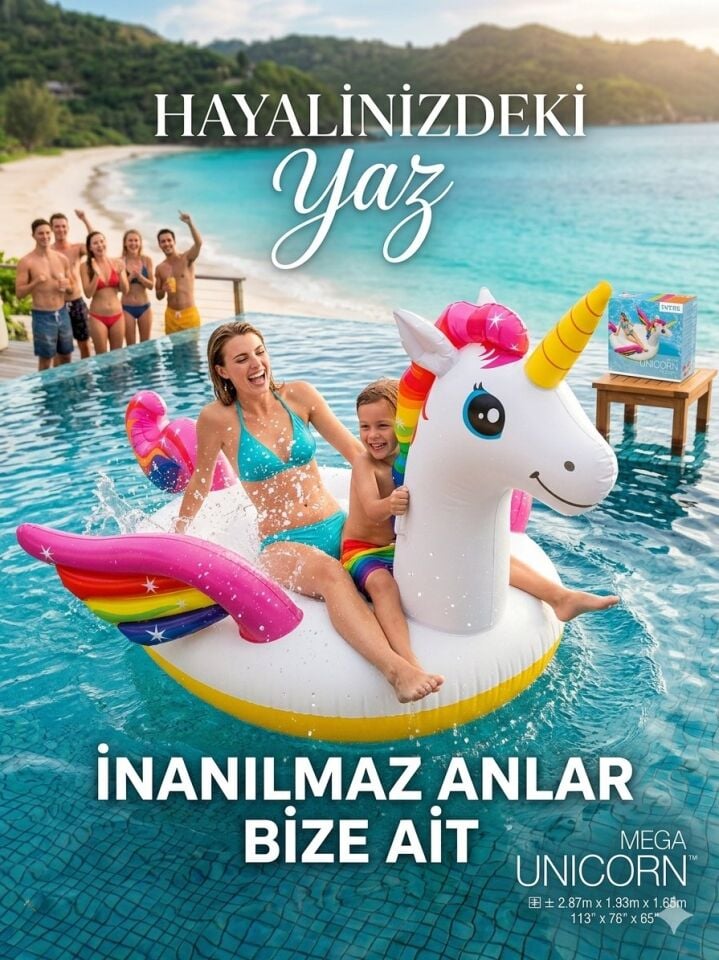 Mega Unicorn Büyük Boy Binici | Deniz Yatağı | 287x193x165 Cm | Pompa Dahildir