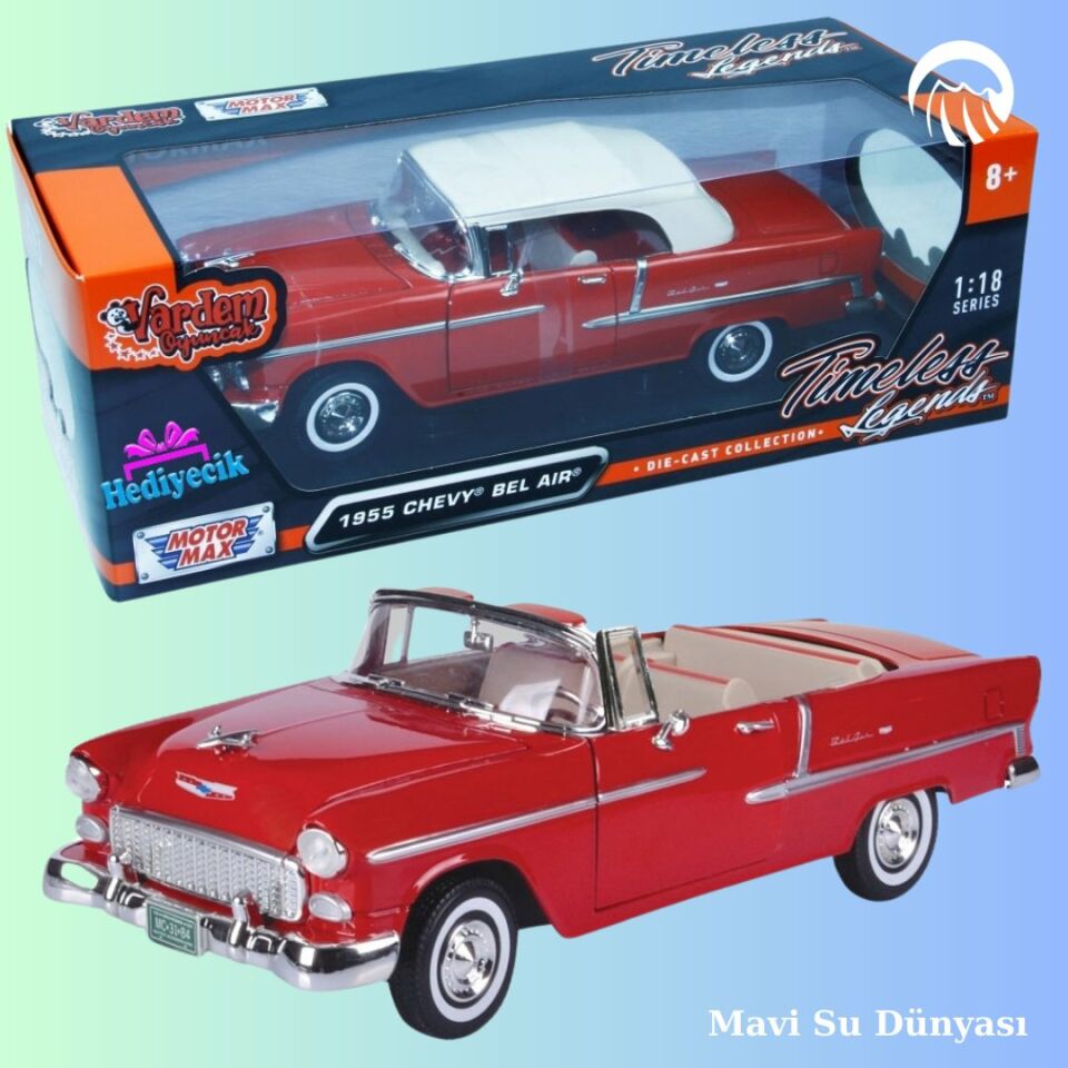 1955 Model Chevy Bel Air Sarı Renk 1:18 Ölçekli - Mavi Su Dünyası