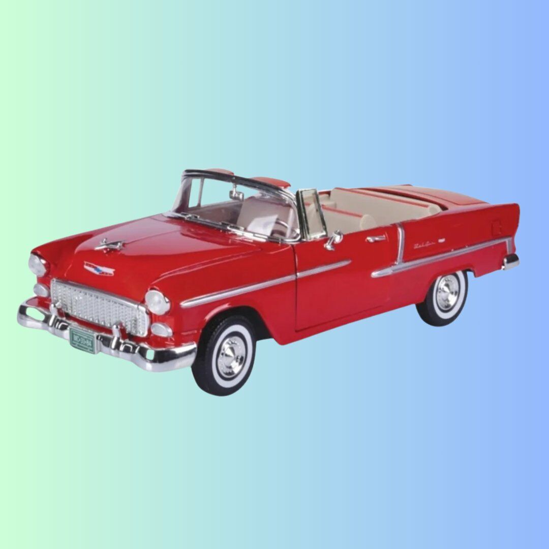 1955 Model Chevy Bel Air Sarı Renk 1:18 Ölçekli - Mavi Su Dünyası Kırmızı