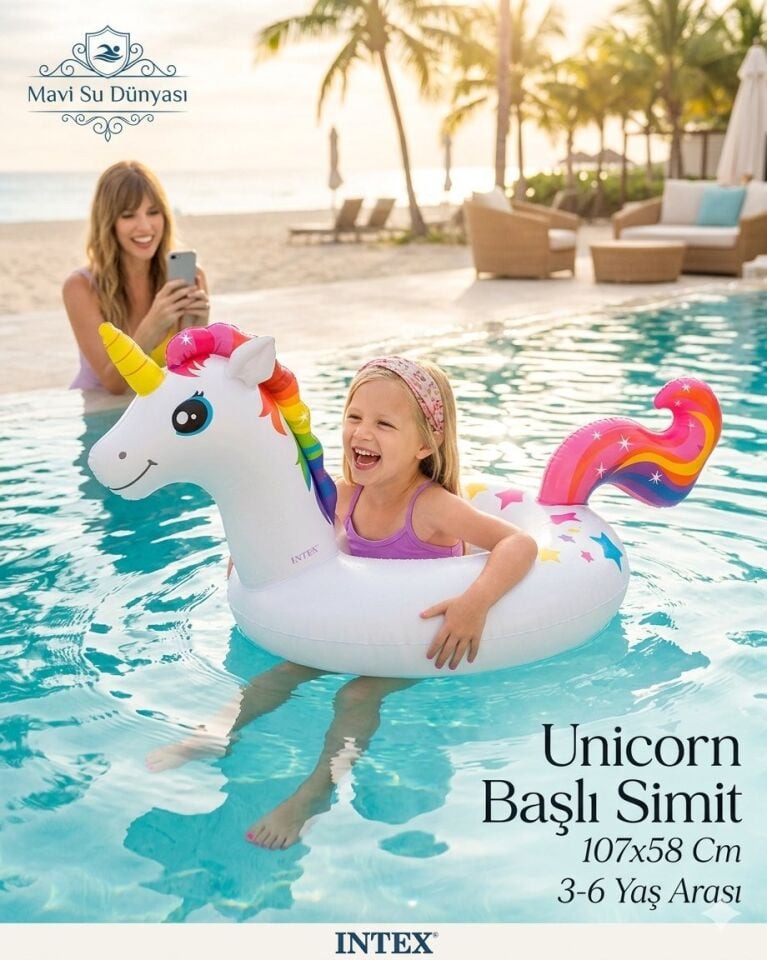 Unicorn Başlı Simit Beyaz Renkli | 107x58 Cm | 3-6 Yaş Arası