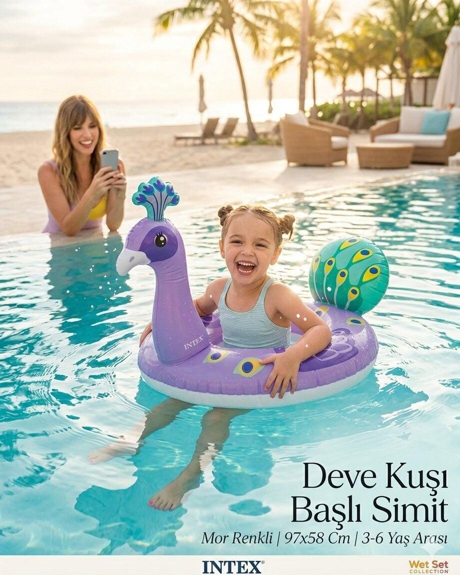 Deve Kuşu Başlı Simit Mor Renkli | 97x58 Cm | 3-6 Yaş Arası