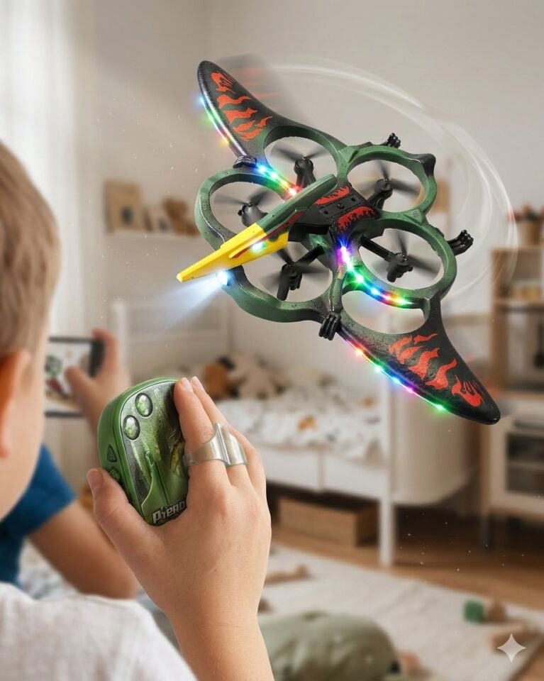 Uzaktan Elde Özel Kumandalı Uçak Dinozor Dron | 2.4Ghz 360 Derece Dönebilen | LED Işıklı | Otomatik İniş Kalkış