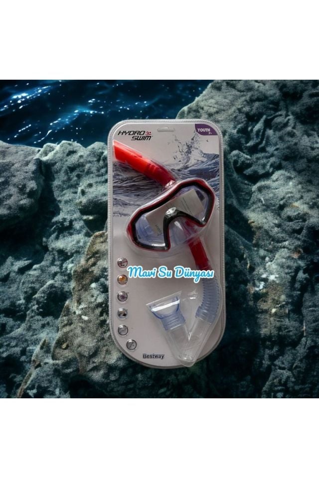 Hydro Swim Şnorkel Set 7+ 14 Yaş Arası Mavi Su Dünyası Kırmızı