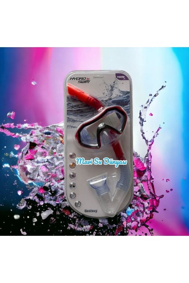 Hydro Swim Şnorkel Set 7+ 14 Yaş Arası Mavi Su Dünyası Kırmızı