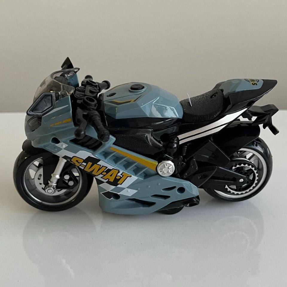 Motosiklet Şık Görünümlü Çek Bırak Işıklı ve Sesli Renkli 15 Cm - Mavi Su Dünyası