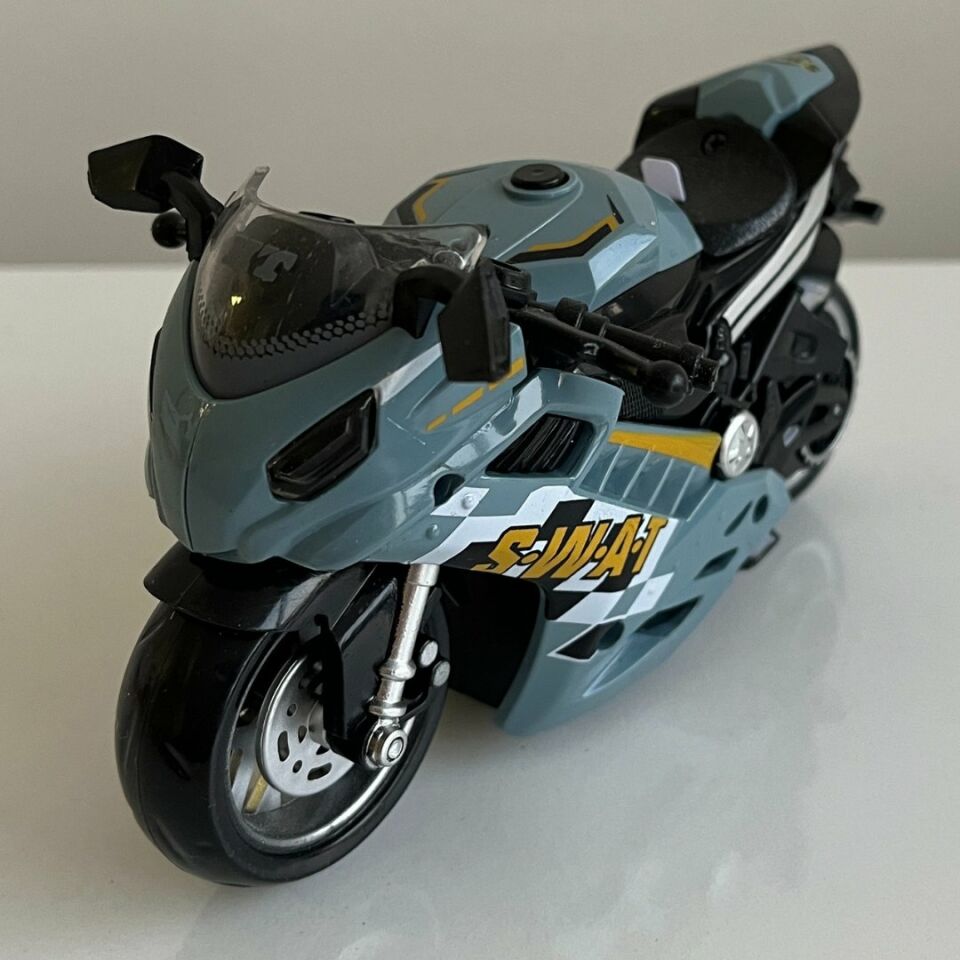 Motosiklet Şık Görünümlü Çek Bırak Işıklı ve Sesli Renkli 15 Cm - Mavi Su Dünyası BEYAZ