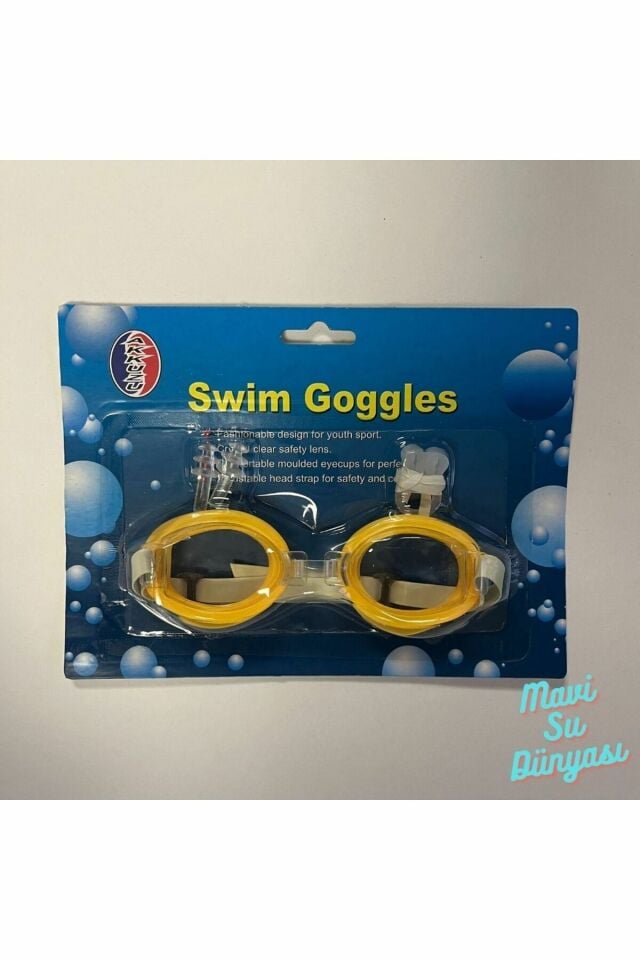 Çocuk Havuz Deniz Yüzücü Maskesi Maske Kulak Burun Tıkaçlı Sarı