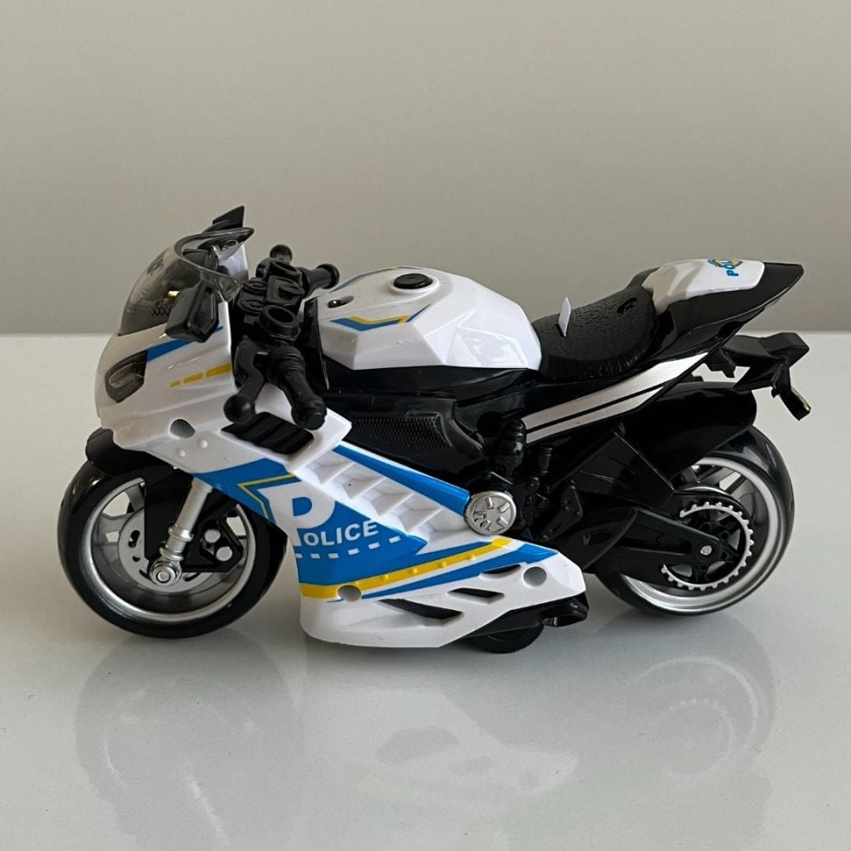 Motosiklet Şık Görünümlü Çek Bırak Işıklı ve Sesli Renkli 15 Cm - Mavi Su Dünyası BEYAZ