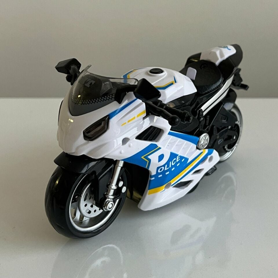 Motosiklet Şık Görünümlü Çek Bırak Işıklı ve Sesli Renkli 15 Cm - Mavi Su Dünyası BEYAZ