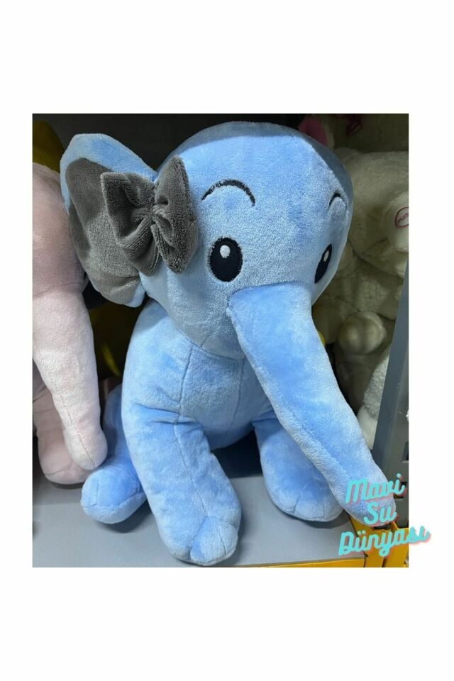 Peluş Kurdaleli Nazlı Fil 50 Cm - Mavi Su Dünyası Mavi