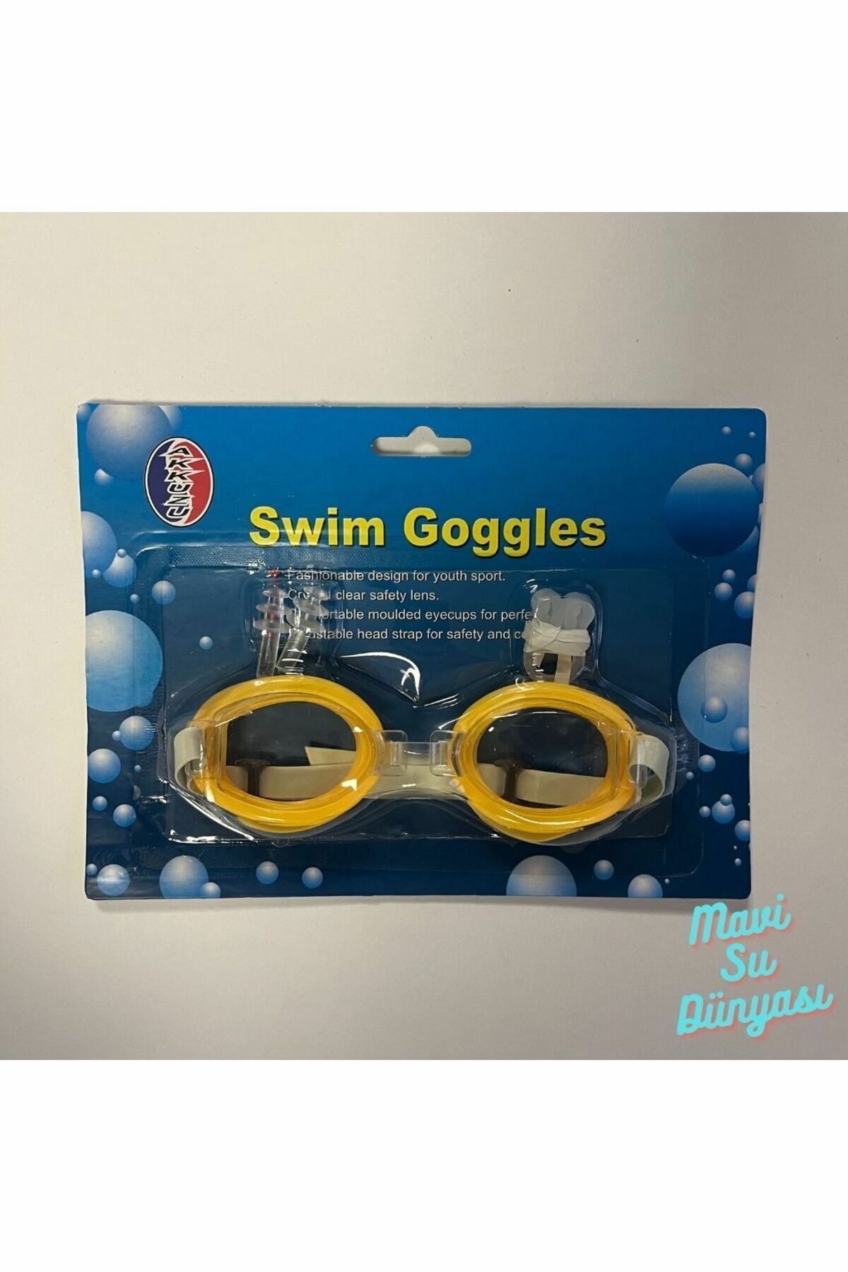 Çocuk Havuz Deniz Yüzücü Maskesi Maske Kulak Burun Tıkaçlı Sarı