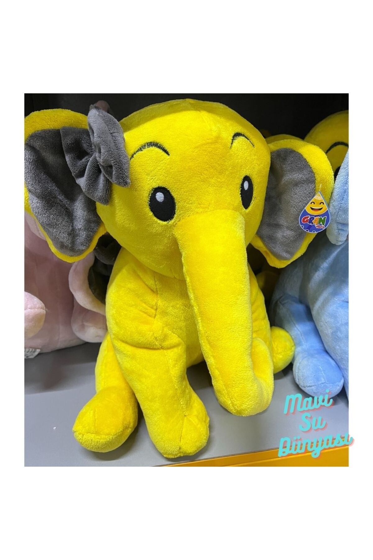 Peluş Kurdaleli Nazlı Fil 50 Cm - Mavi Su Dünyası Sarı