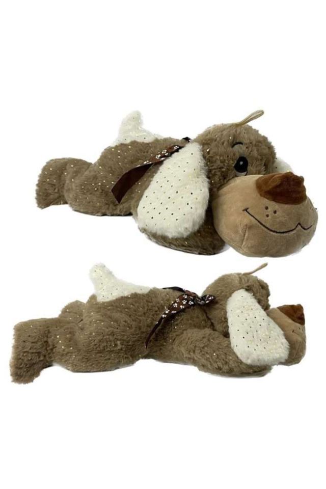 Peluş Yatan Köpek Parlak Kumaş 60 Cm - MAVİ SU DÜNYASI Kahverengi