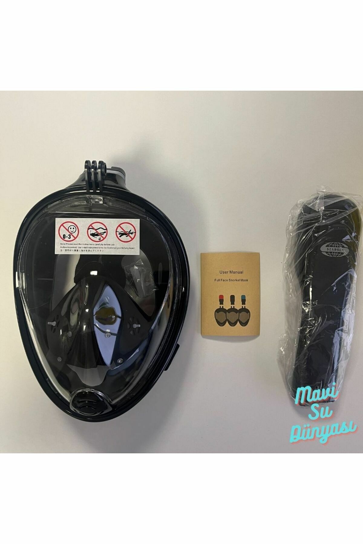 Full Face Maske - Mavi Su Dünyası Siyah - L/XL