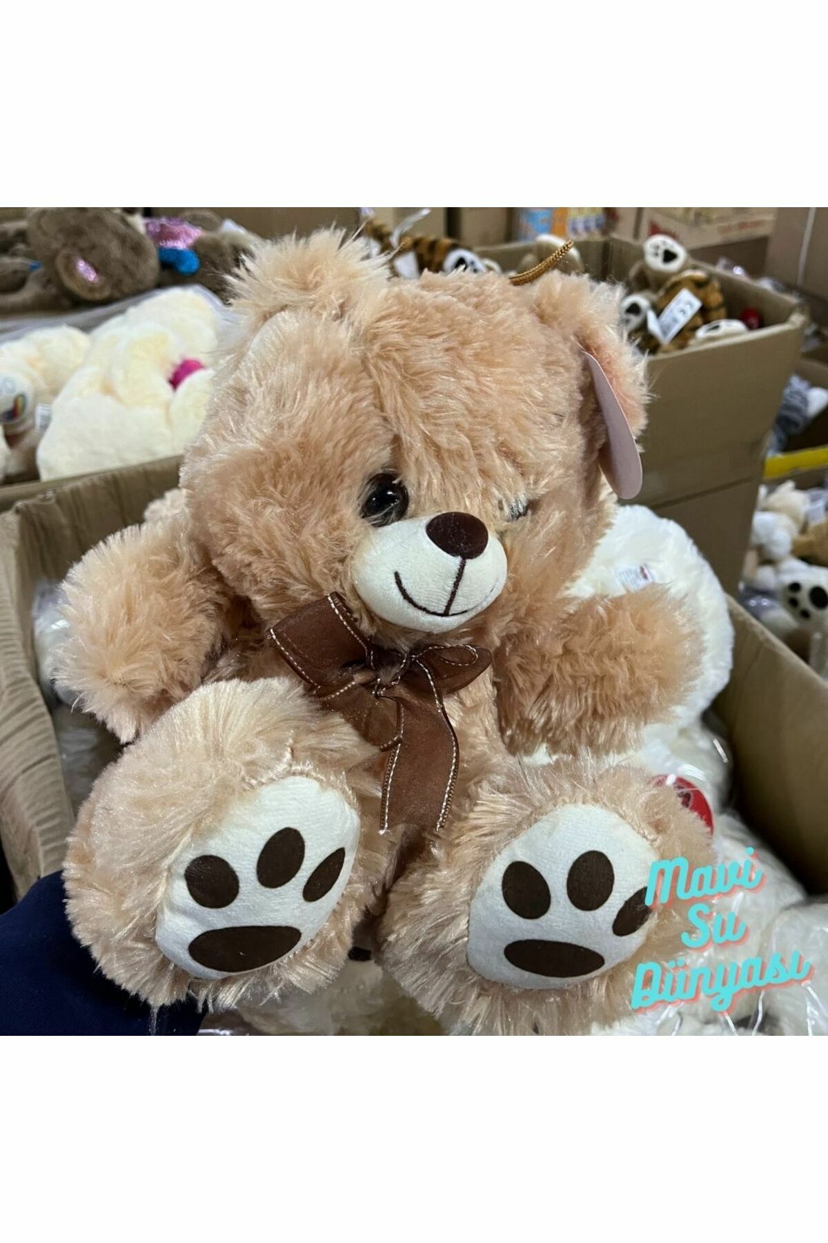 Peluş 30 Cm Kurdelali Ayıcık - Mavi Su Dünyası