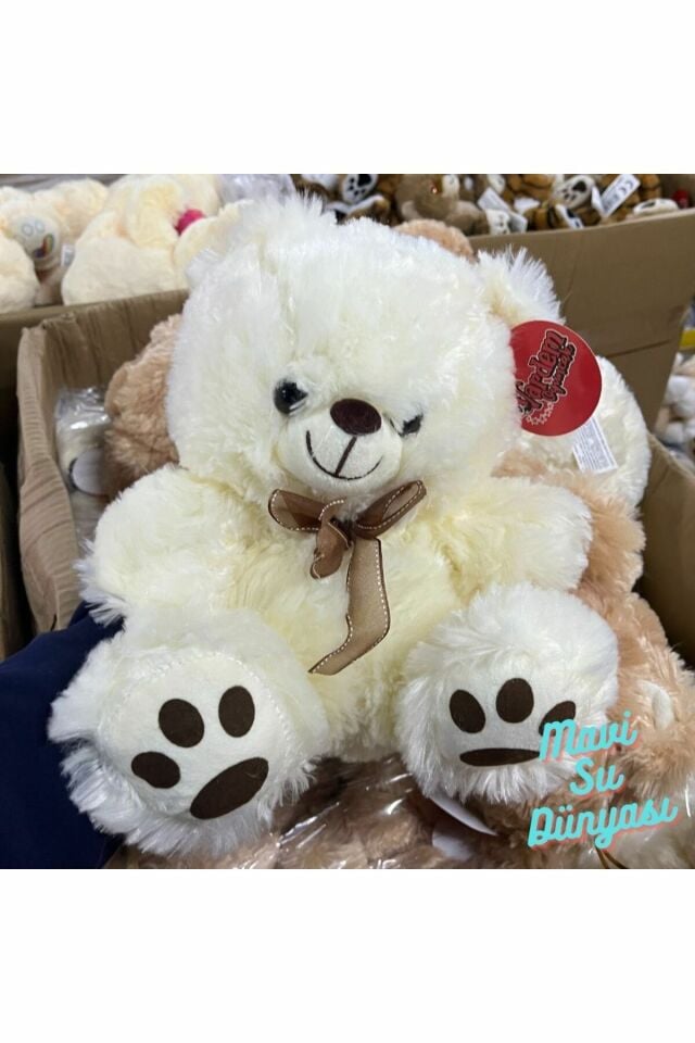 Peluş 30 Cm Kurdelali Ayıcık - Mavi Su Dünyası Gri