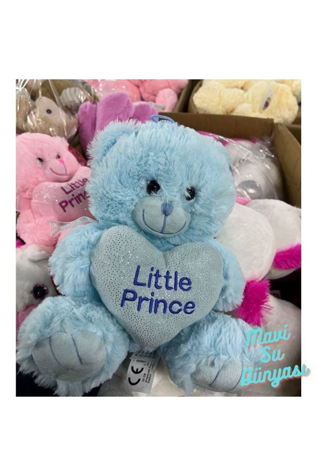 Peluş 25 Cm Kalpli Ayıcık Little Prince  - Mavi Su Dünyası Pembe