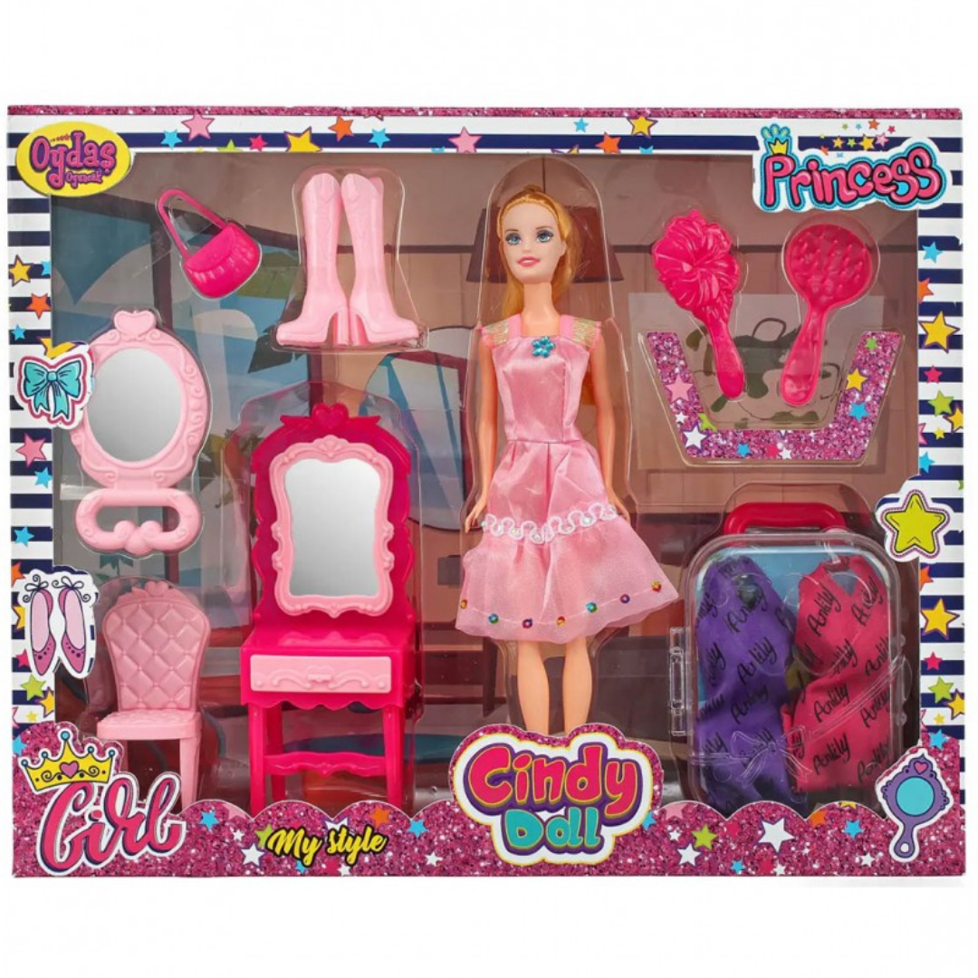 Cindy Doll Bavullu Makyaj Masalı Bebek Seti - Mavi Su Dünyası