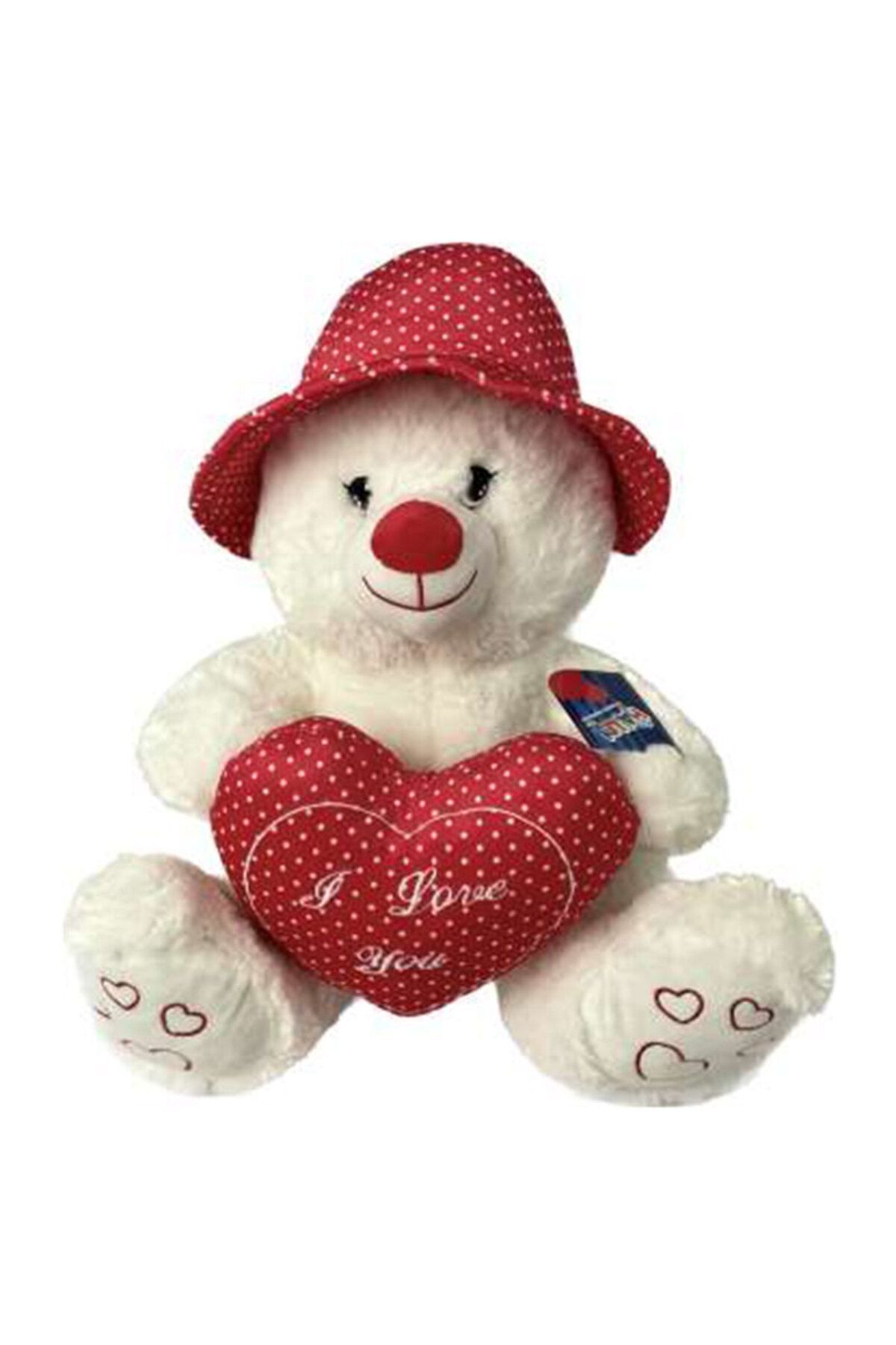 Peluş Şapkalı Ayı 43 Cm - Mavi Su Dünyası Kırmızı