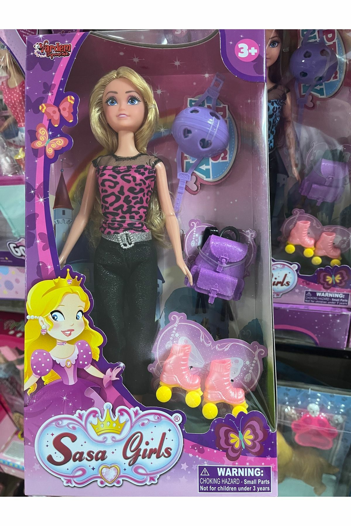 Aksesuarlı Patenci Pembeli Bebek 29 Cm | Mavi Su Dünyası