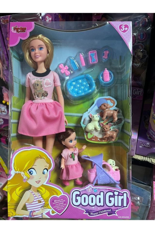 Anne Kız Pet Shopta Pembe Elbiseli 29 Cm | Mavi Su Dünyası