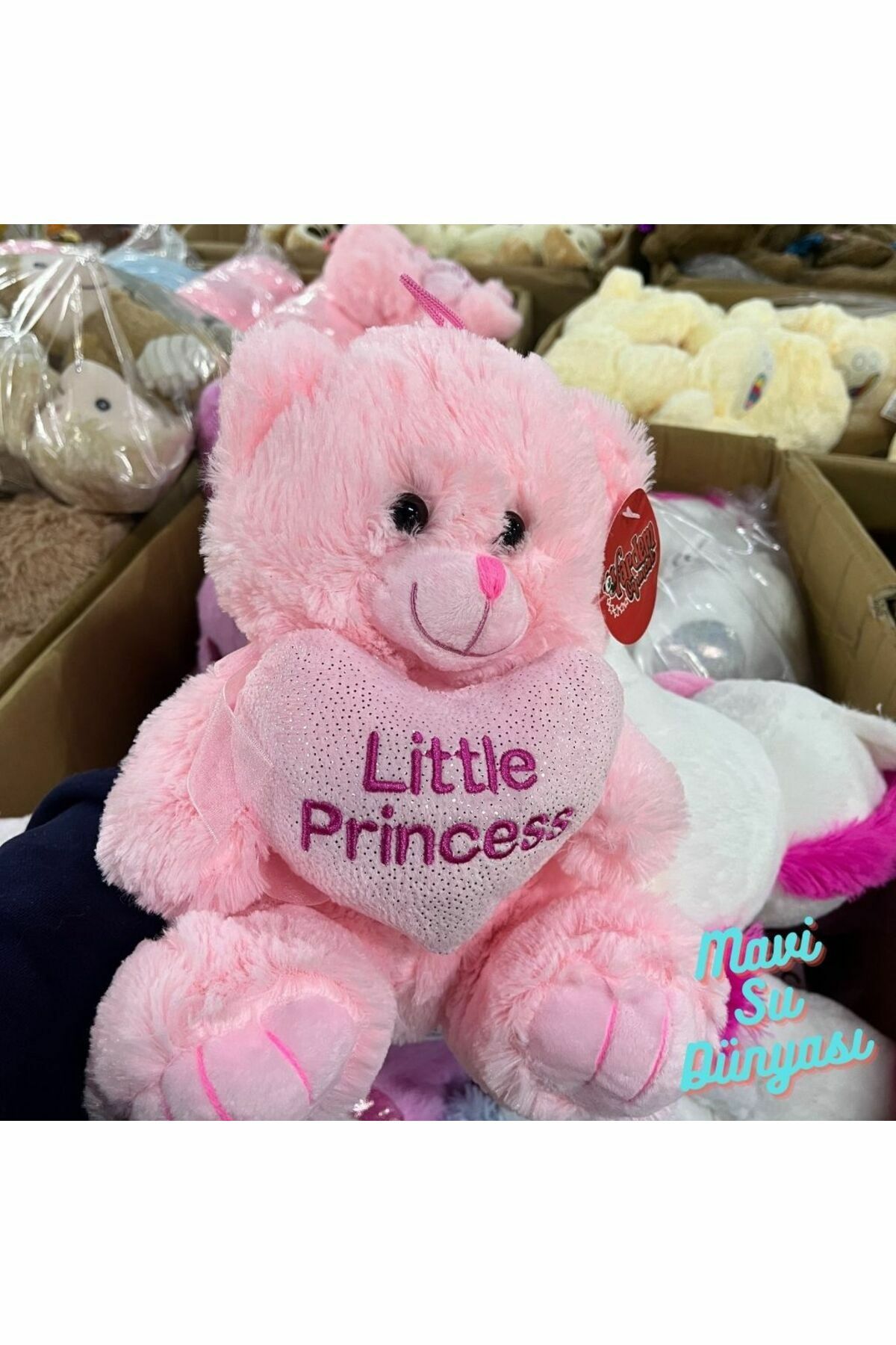 Peluş 25 Cm Kalpli Ayıcık Little Prince  - Mavi Su Dünyası Pembe