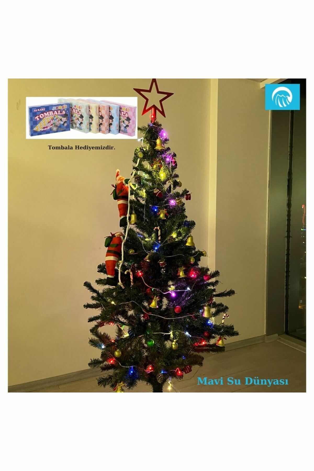 Yılbaşı Ağacı 180 Cm Full Süslü Set - Tombala Hediyeli - Mavi Su Dünyası