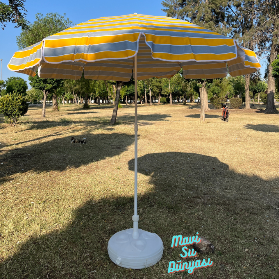 Plaj Deniz Balkon Şemsiyesi | Pamuk Kumaşlı Şemsiye | Eğilebilir | 2 Metre Şemsiye Bidon Dahil Şemsiye