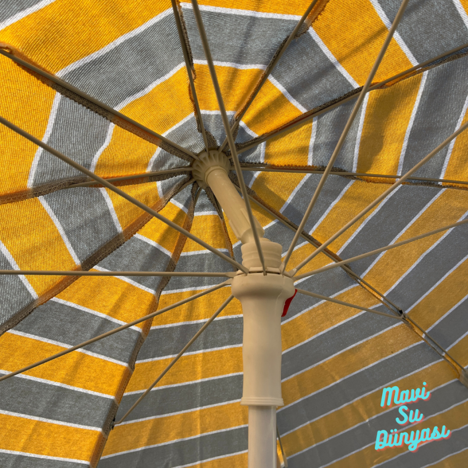 Plaj Deniz Balkon Şemsiyesi | Pamuk Kumaşlı Şemsiye | Eğilebilir | 2 Metre Şemsiye Bidon Dahil Şemsiye