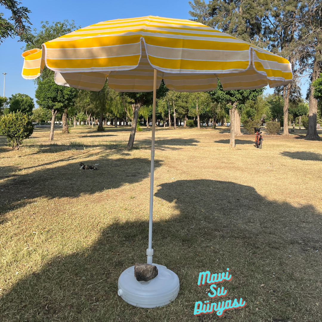 Plaj Deniz Balkon Şemsiyesi | Pamuk Kumaşlı Şemsiye | Eğilebilir | 2 Metre Şemsiye Bidon Dahil Şemsiye